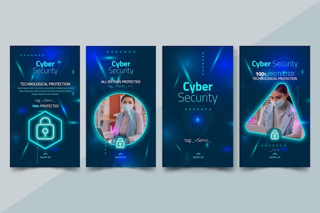Vecteur gratuit histoires instagram sur la cybersécurité