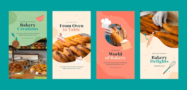 Vecteur gratuit histoires instagram de délicieux produits de boulangerie