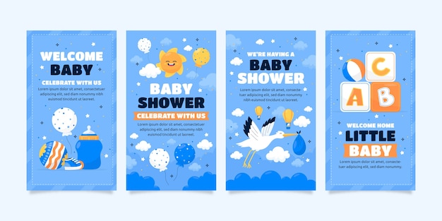 Vecteur gratuit histoires instagram de douche de bébé dessinées à la main