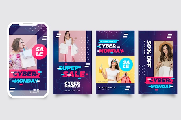 Vecteur gratuit histoires instagram du cyber monday