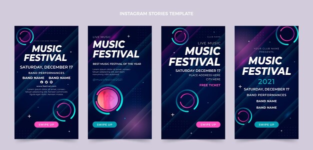 Vecteur gratuit histoires instagram du festival de musique coloré dégradé
