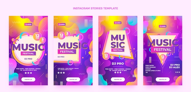 Histoires instagram du festival de musique coloré dégradé
