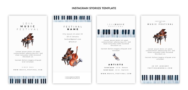 Vecteur gratuit histoires instagram du festival de musique colorées dessinées à la main