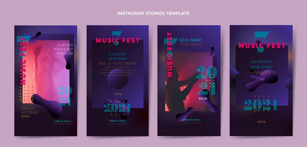 Vecteur gratuit histoires instagram du festival de musique dégradé