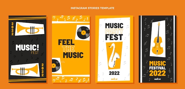 Histoires instagram du festival de musique design plat