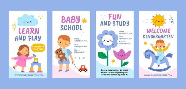 Histoires instagram de l'école maternelle dessinées à la main