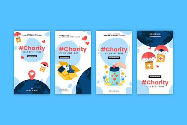 Vecteur gratuit histoires instagram d'événements caritatifs dessinés à la main