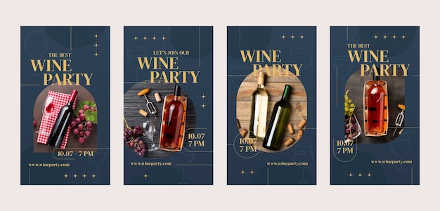 Vecteur gratuit histoires instagram de fête du vin au design plat