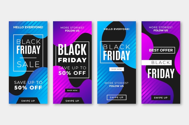 Vecteur gratuit histoires instagram gradient black friday