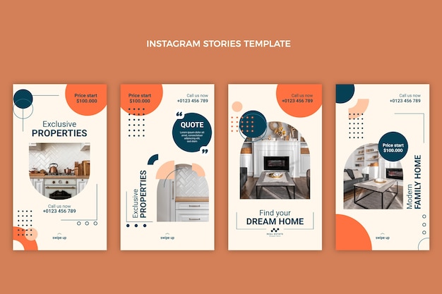 Histoires Instagram De L'immobilier Géométrique Abstrait Design Plat