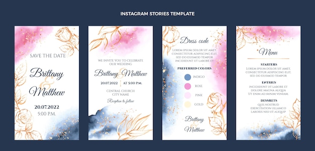 Vecteur gratuit histoires instagram de mariage dessinées à la main