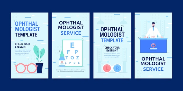 Vecteur gratuit histoires instagram minimales d'ophtalmologiste au design plat