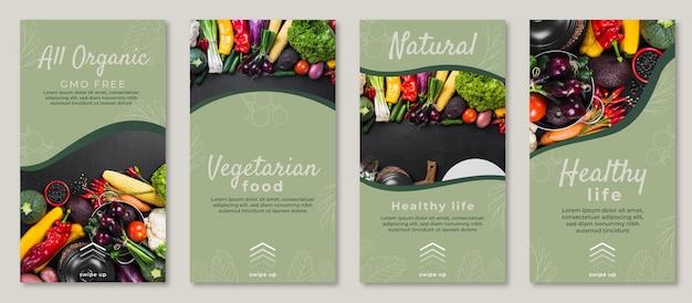 Vecteur gratuit histoires instagram de nourriture végétarienne dégradée
