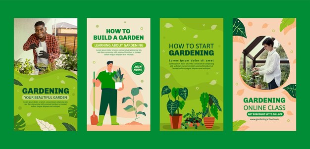 Vecteur gratuit histoires instagram de passe-temps de jardinage dessinées à la main