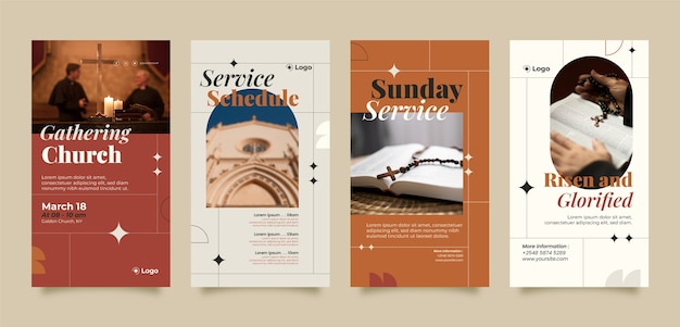 Vecteur gratuit histoires instagram de prière d'église design plat