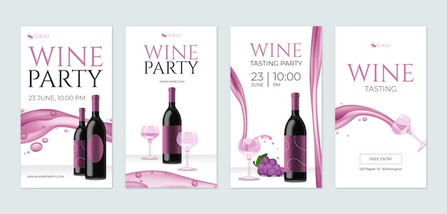 Vecteur gratuit histoires instagram réalistes de fête du vin