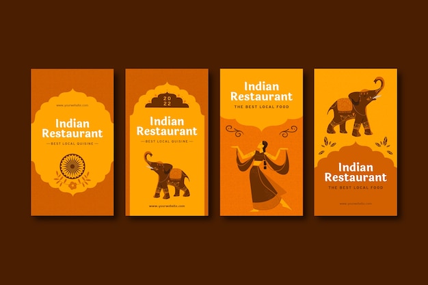 Histoires instagram de restaurant indien design plat