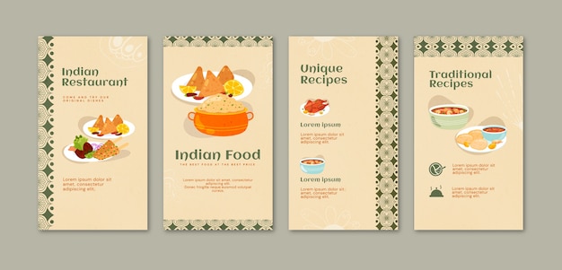 Vecteur gratuit histoires instagram de restaurant indien design plat