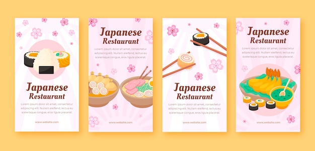 Vecteur gratuit histoires instagram de restaurant japonais design plat