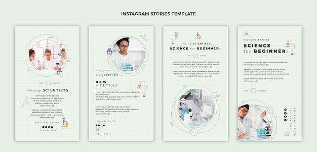 Histoires instagram de science du design plat