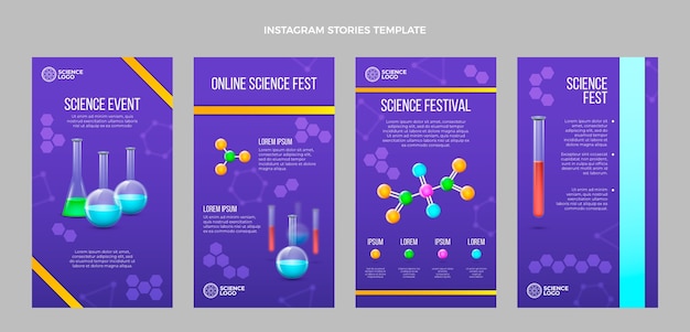 Vecteur gratuit histoires instagram de science du design réaliste