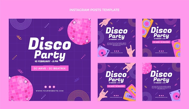 Histoires instagram de soirée disco design plat dessinés à la main