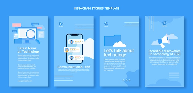 Vecteur gratuit histoires instagram de technologie minimale de conception plate