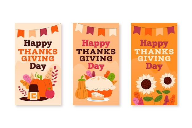 Vecteur gratuit histoires instagram de thanksgiving au design plat