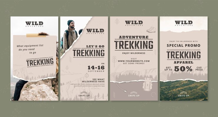 Vecteur gratuit histoires instagram de trekking à plat dessinées à la main