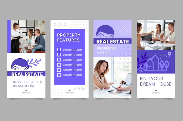 Vecteur gratuit histoires sur les réseaux sociaux immobiliers