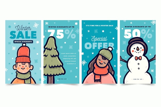 Histoires De Soldes D'hiver Avec Des éléments Dessinés