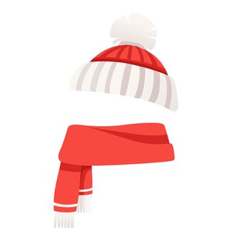 Hiver chaud ensemble écharpe et chapeau plat vector illustration sur fond blanc.
