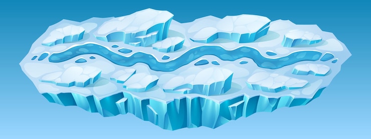 Vecteur gratuit hiver ui mobile jeu carte niveau route dessin animé fond avec neige modèle de course au sol de glace pour l'interface d'application d'aventure en ligne actif de plate-forme mondiale gelée avec conception de vecteur d'environnement de piste