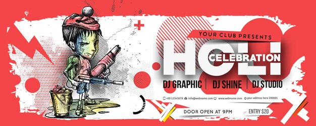 Holi Festival Banner Boy Playing Holi avec Gun of Pichkari Illustration vectorielle