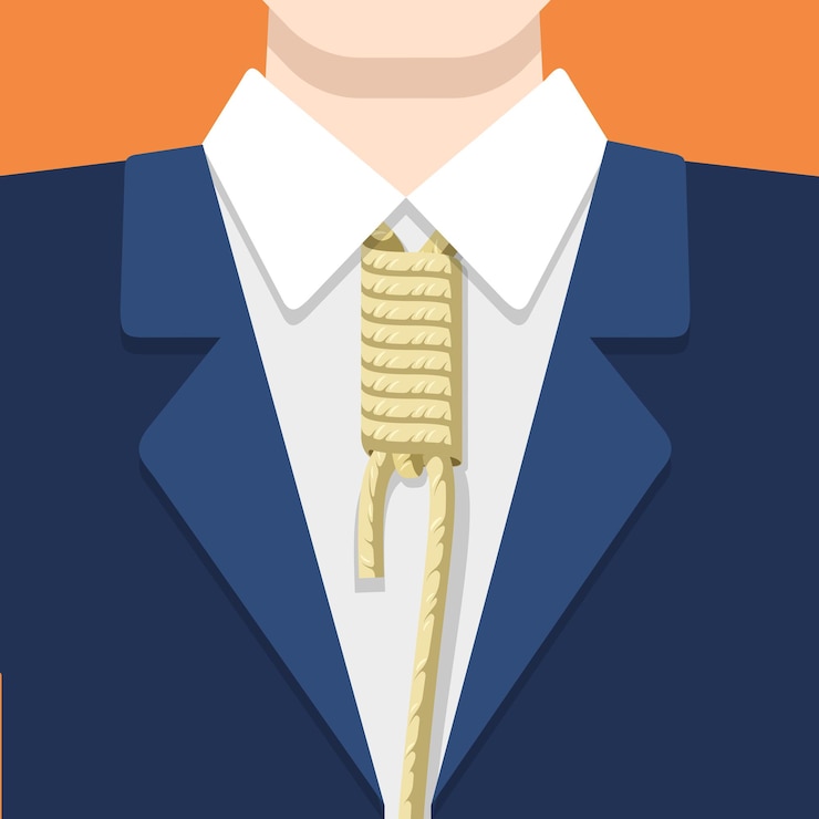 Vecteur gratuit homme d'affaires en chemise de costume et cravate corde sur fond orange. illustration de style plat business concept. nœud de chaînes sur le cou de l'homme.