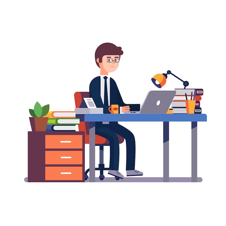 Vecteur gratuit homme d&#39;affaires entrepreneur travaillant au bureau.