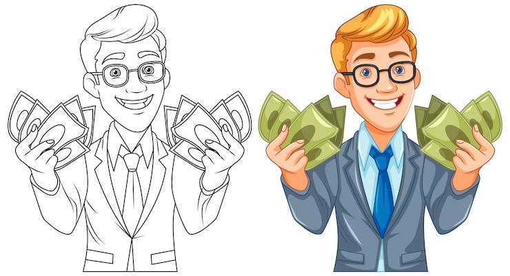 Vecteur gratuit homme d'affaires de jeunesse détenant de l'argent