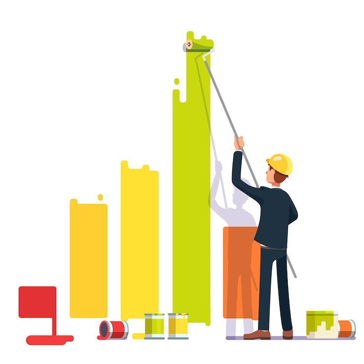 Vecteur gratuit homme d&#39;affaires, peinture, barre, graphique, rouleau, peinture