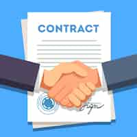 Vecteur gratuit homme d'affaires serrant la main sur un contrat signé