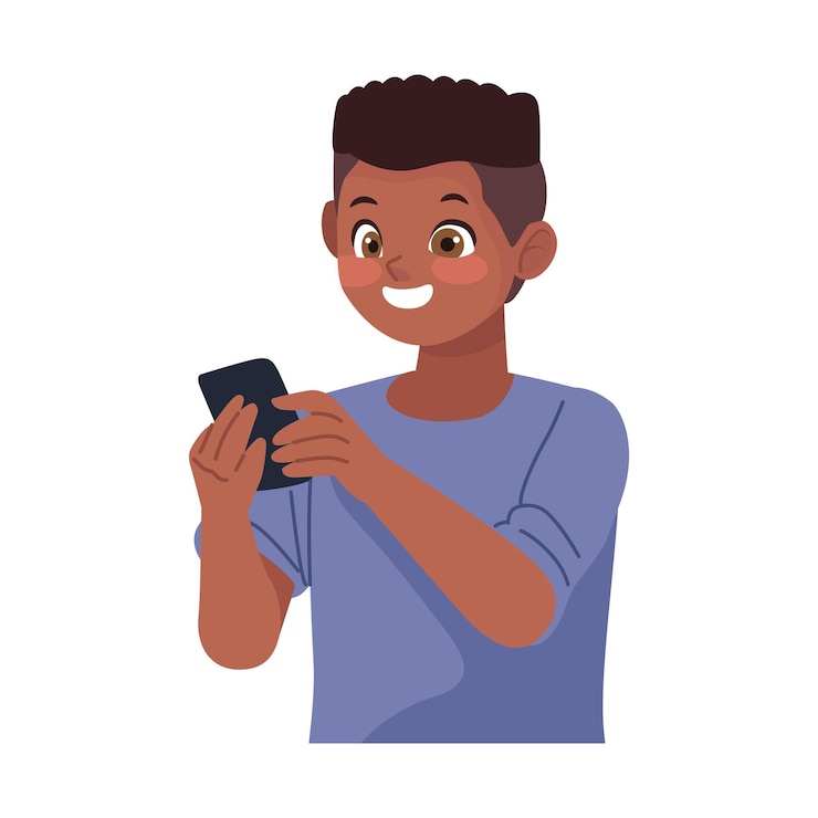 Vecteur gratuit homme afro utilisant un smartphone de conception isolée