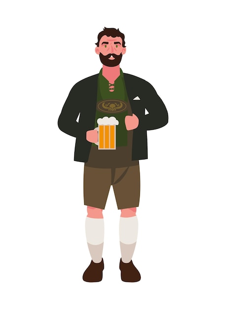 Vecteur gratuit l'homme allemand avec la bière et le lederhosen