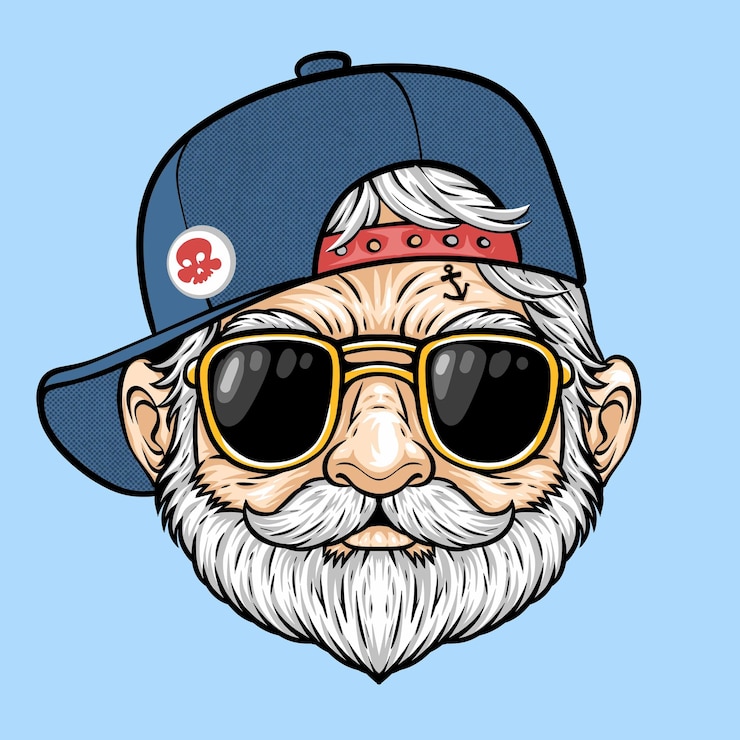 Vecteur gratuit un homme à la barbe funky portant un chapeau de camionneur bleu.