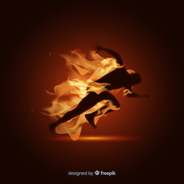 Homme, coureur, flammes, fond