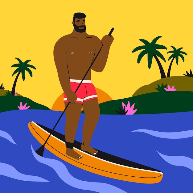 Vecteur gratuit homme dessiné à la main faisant une illustration de surf