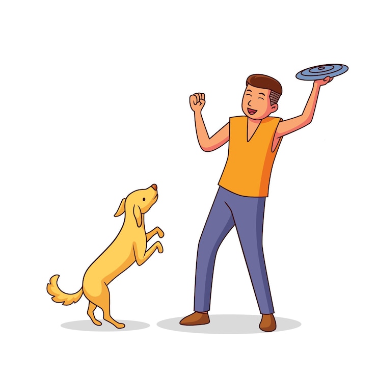 Vecteur gratuit homme jouant avec son chien