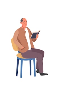 Homme lisant assis sur une chaise. personnes avec livre, illustration vectorielle