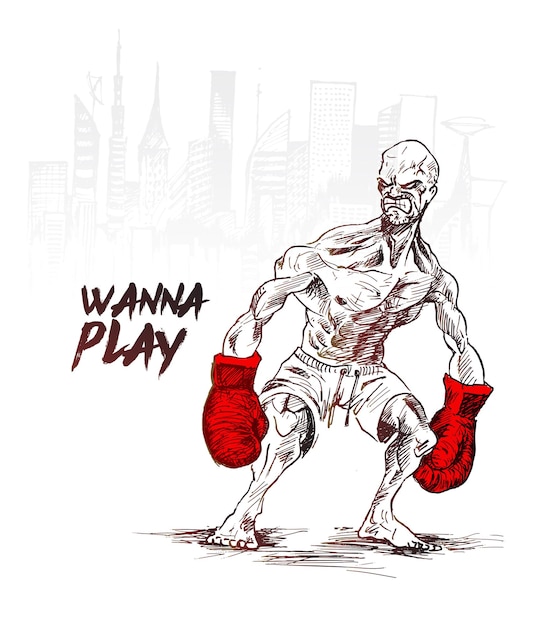 Homme musclé montre sa force Illustration vectorielle de l'emblème de la boxe du club de boxe