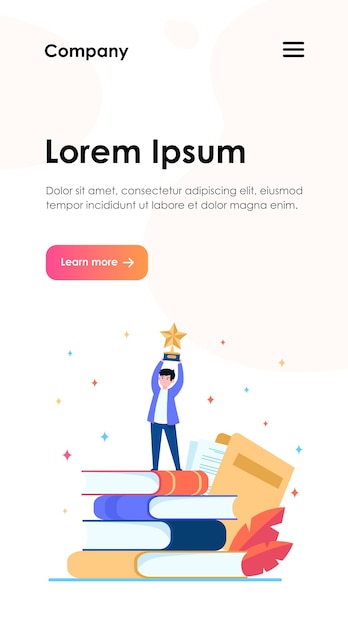 Homme obtenant un prix par écrit. Star, écrivain, plume. Concept de connaissances et d'éducation pour la conception de sites Web ou la page Web de destination