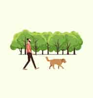 Vecteur gratuit l'homme avec son chien faire une promenade