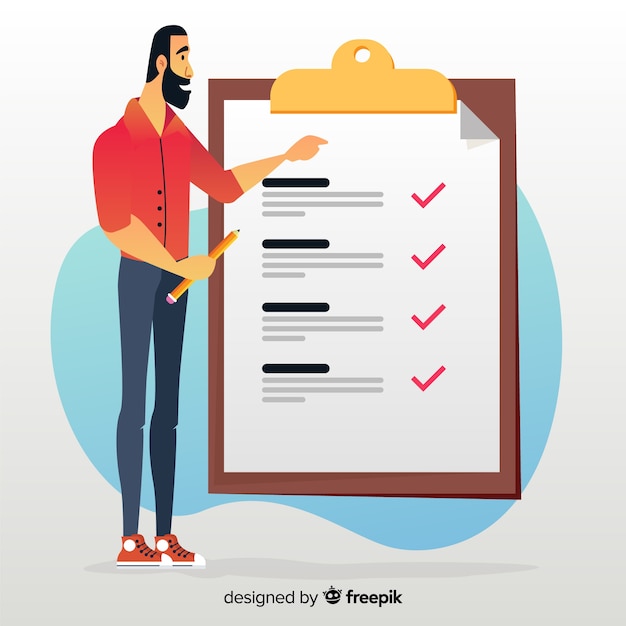 Vecteur gratuit homme travaillant sur le fond de la liste de contrôle